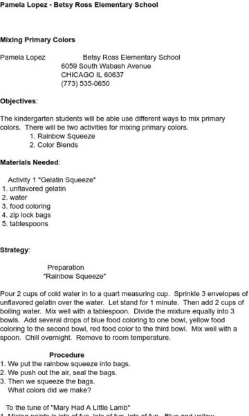 Smile: Mixing Primary Colors Lesson Plan Smile: Mixing Primary Colors Lesson Plan