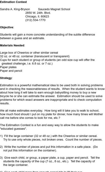 Smile: Estimation Contest Lesson Plan Smile: Estimation Contest Lesson Plan