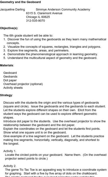 Smile: Geometry and the Geoboard Lesson Plan