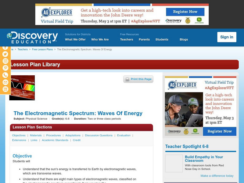 Discovery Education: The Em Spectrum: Waves of Energy Lesson Plan Discovery Education: The Em Spectrum: Waves of Energy Lesson Plan