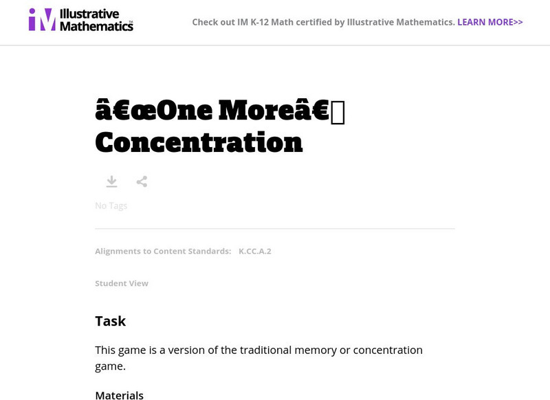 Illustrative Mathematics: "One More" Concentration Lesson Plan Illustrative Mathematics: "One More" Concentration Lesson Plan