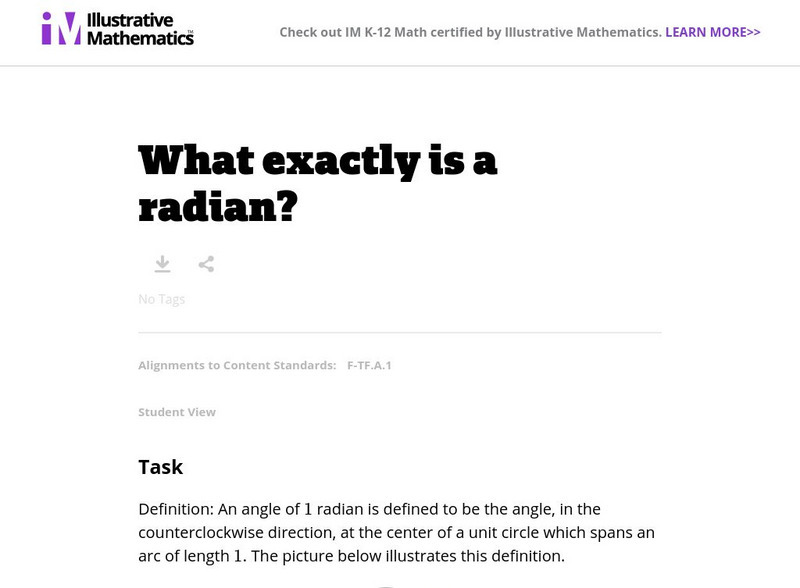 Illustrative Mathematics: F Tf.1 What Exactly Is a Radian? Lesson Plan Illustrative Mathematics: F Tf.1 What Exactly Is a Radian? Lesson Plan
