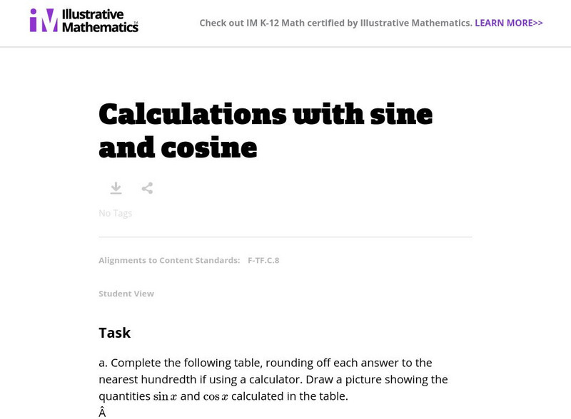 Illustrative Mathematics: F Tf Calculations With Sine and Cosine Lesson Plan Illustrative Mathematics: F Tf Calculations With Sine and Cosine Lesson Plan