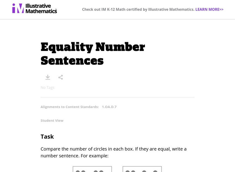 Illustrative Mathematics: Equality Number Sentences Lesson Plan Illustrative Mathematics: Equality Number Sentences Lesson Plan