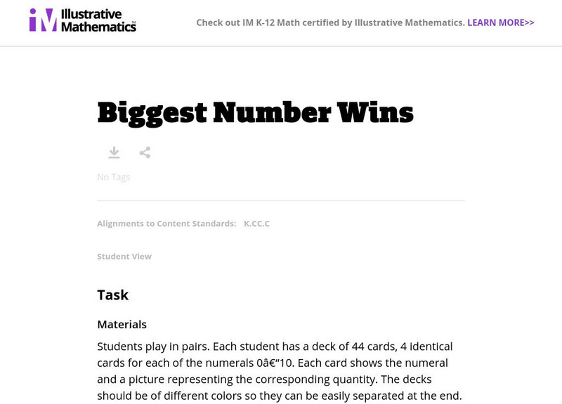 Illustrative Mathematics: Biggest Number Wins Lesson Plan Illustrative Mathematics: Biggest Number Wins Lesson Plan