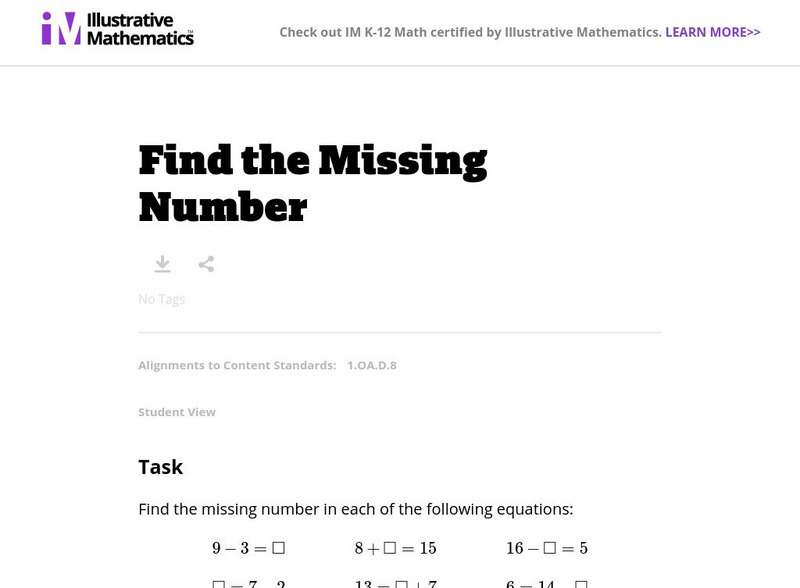 Illustrative Mathematics: Find the Missing Number Lesson Plan Illustrative Mathematics: Find the Missing Number Lesson Plan