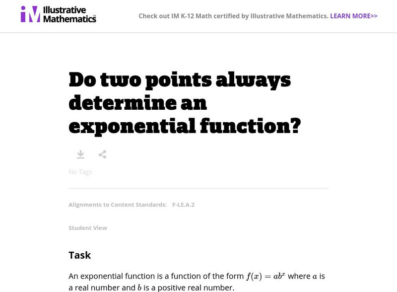 Illustrative Mathematics: F Le Do Two Points Determine an Exponential Function? Lesson Plan Illustrative Mathematics: F Le Do Two Points Determine an Exponential Function? Lesson Plan