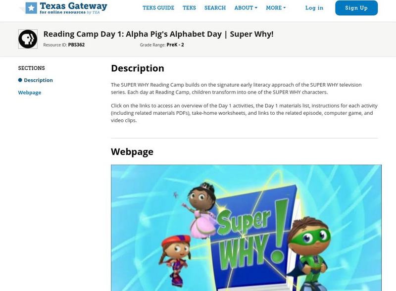 Texas Gateway: Reading Camp Day 1: Alpha Pig's Alphabet Day | Super Why! Unit Plan Texas Gateway: Reading Camp Day 1: Alpha Pig's Alphabet Day | Super Why! Unit Plan