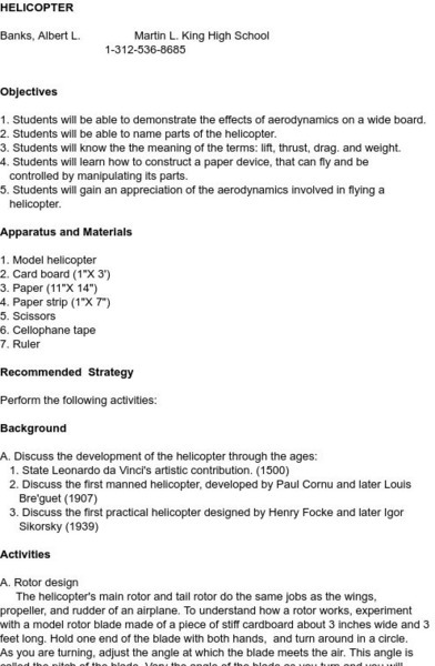 Smile: Lab Activity: Helicopter Lesson Plan Smile: Lab Activity: Helicopter Lesson Plan