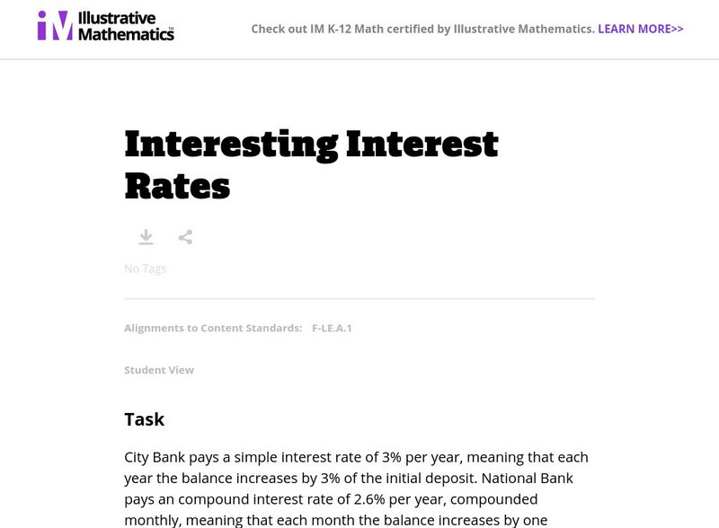 Illustrative Mathematics: F Le Interesting Interest Rates Lesson Plan Illustrative Mathematics: F Le Interesting Interest Rates Lesson Plan