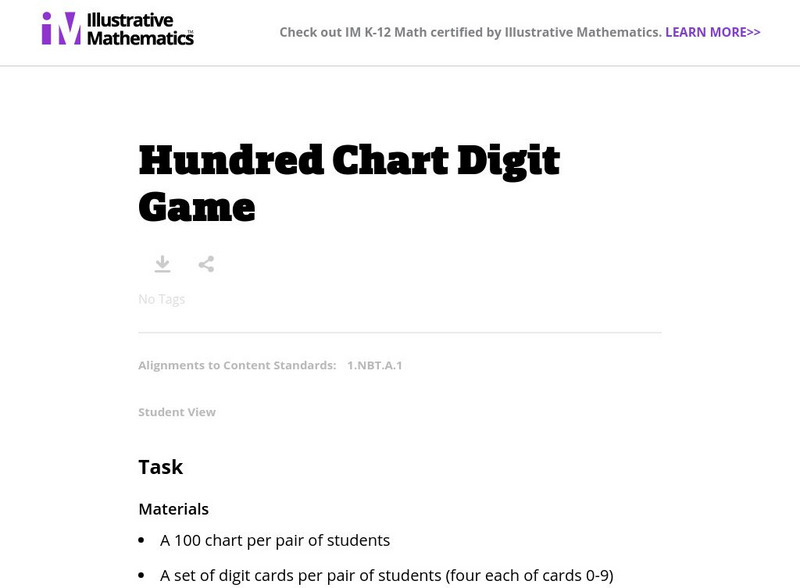 Illustrative Mathematics: Hundred Chart Digit Game Lesson Plan