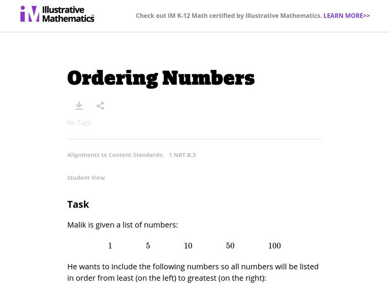 Illustrative Mathematics: Ordering Numbers Lesson Plan Illustrative Mathematics: Ordering Numbers Lesson Plan