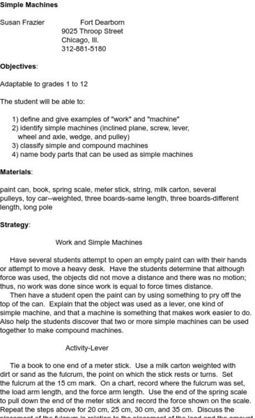 Smile: Simple Machines (Grades 1 To12) Lesson Plan Smile: Simple Machines (Grades 1 To12) Lesson Plan