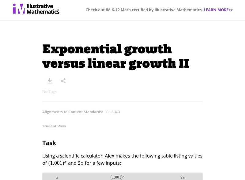 Illustrative Mathematics: F Le Exponential Growth Versus Linear Growth Ii Lesson Plan Illustrative Mathematics: F Le Exponential Growth Versus Linear Growth Ii Lesson Plan