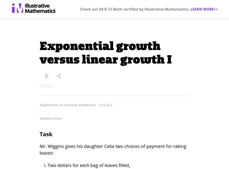 Illustrative Mathematics: F Le Exponential Growth Versus Linear Growth I Lesson Plan Illustrative Mathematics: F Le Exponential Growth Versus Linear Growth I Lesson Plan