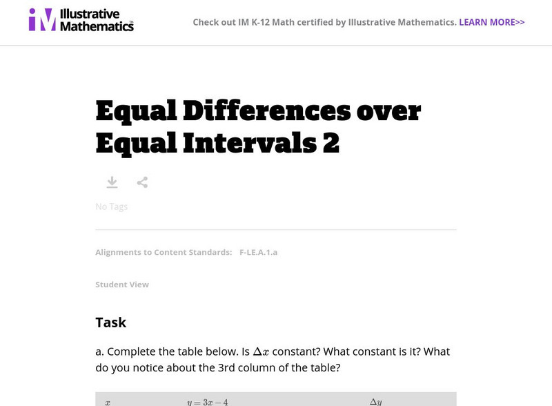 Illustrative Mathematics: F Le Equal Differences Over Equal Intervals 2 Lesson Plan Illustrative Mathematics: F Le Equal Differences Over Equal Intervals 2 Lesson Plan