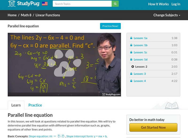 Study Pug: Parallel Line Equation Instructional Video