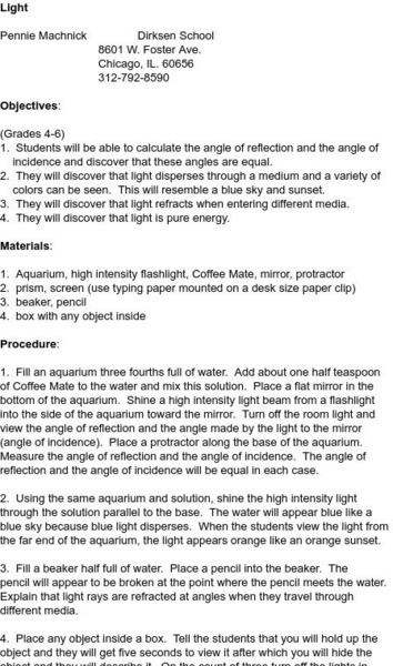 Smile: Light Lesson Plan Smile: Light Lesson Plan