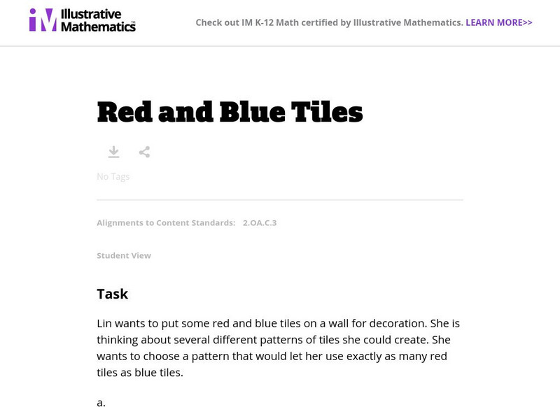 Illustrative Mathematics: Red and Blue Tiles Lesson Plan Illustrative Mathematics: Red and Blue Tiles Lesson Plan