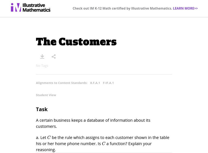 Illustrative Mathematics: F if the Customers Lesson Plan Illustrative Mathematics: F if the Customers Lesson Plan