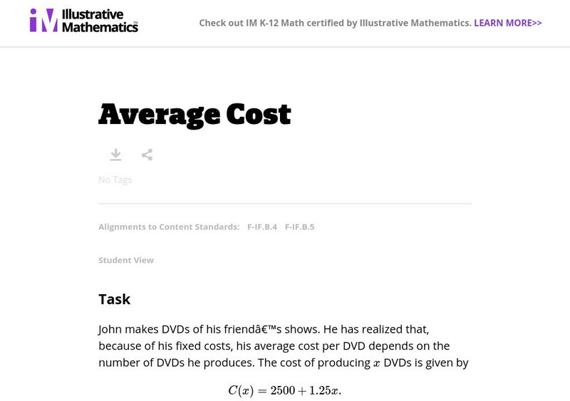 Illustrative Mathematics: F if Average Cost Lesson Plan Illustrative Mathematics: F if Average Cost Lesson Plan
