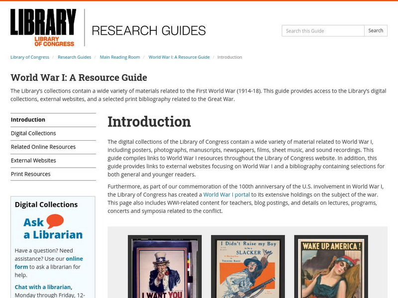Loc: A Guide to World War I Materials Handout Loc: A Guide to World War I Materials Handout