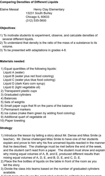Smile: Comparing Densities of Different Liquids Lesson Plan Smile: Comparing Densities of Different Liquids Lesson Plan