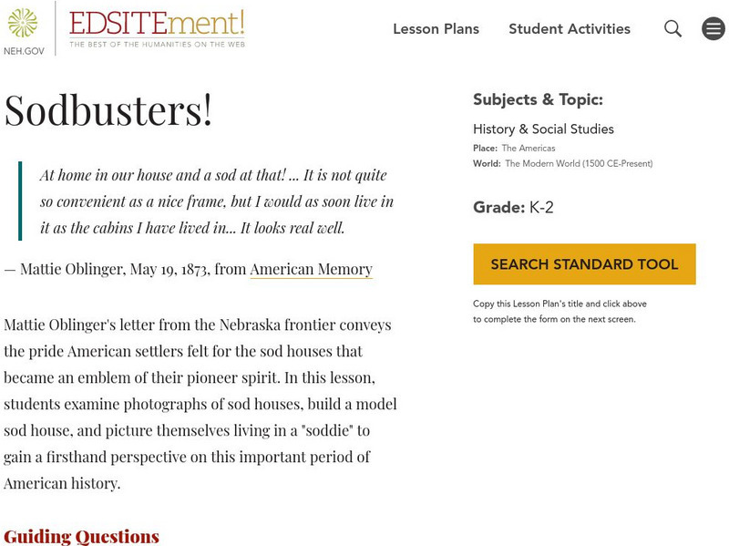 Neh: Edsit Ement: Sodbusters! Lesson Plan Neh: Edsit Ement: Sodbusters! Lesson Plan
