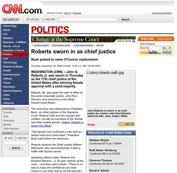 Cnn: Roberts Sworn in as Chief Justice Article Cnn: Roberts Sworn in as Chief Justice Article
