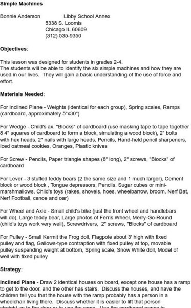 Smile: Simple Machines Lesson Plan Smile: Simple Machines Lesson Plan