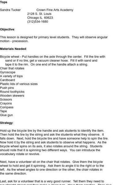 Smile: Lab Activity: Tops Lesson Plan Smile: Lab Activity: Tops Lesson Plan