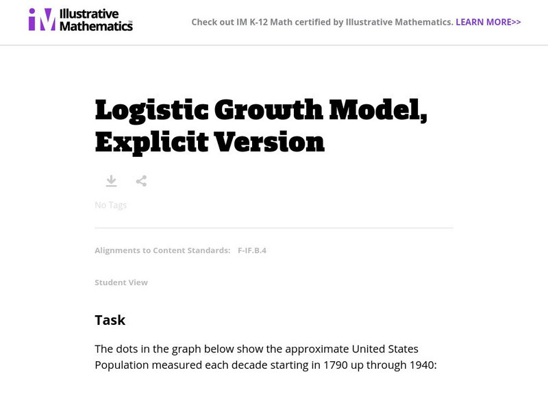 Illustrative Mathematics: F if Logistic Growth Model, Explicit Version Lesson Plan Illustrative Mathematics: F if Logistic Growth Model, Explicit Version Lesson Plan