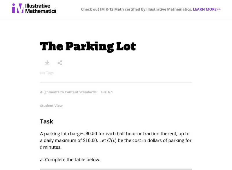 Illustrative Mathematics: F if the Parking Lot Lesson Plan Illustrative Mathematics: F if the Parking Lot Lesson Plan