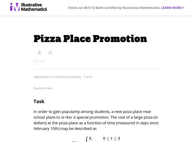 Illustrative Mathematics: F if Pizza Place Promotion Lesson Plan Illustrative Mathematics: F if Pizza Place Promotion Lesson Plan