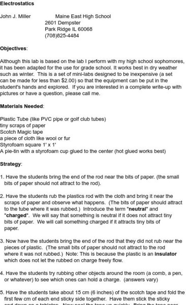 Smile: Electrostatic Models Lesson Plan Smile: Electrostatic Models Lesson Plan