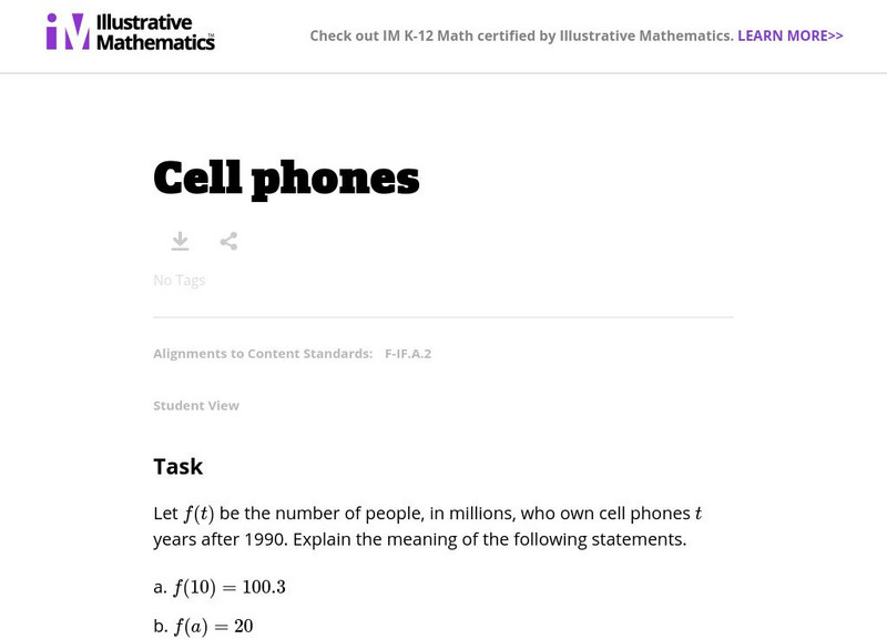 Illustrative Mathematics: F if Cell Phones Lesson Plan Illustrative Mathematics: F if Cell Phones Lesson Plan