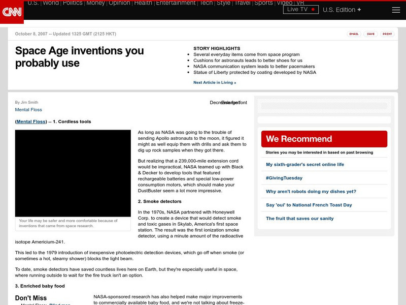 Cnn: Space Age Inventions You Probably Use (2007) Article Cnn: Space Age Inventions You Probably Use (2007) Article