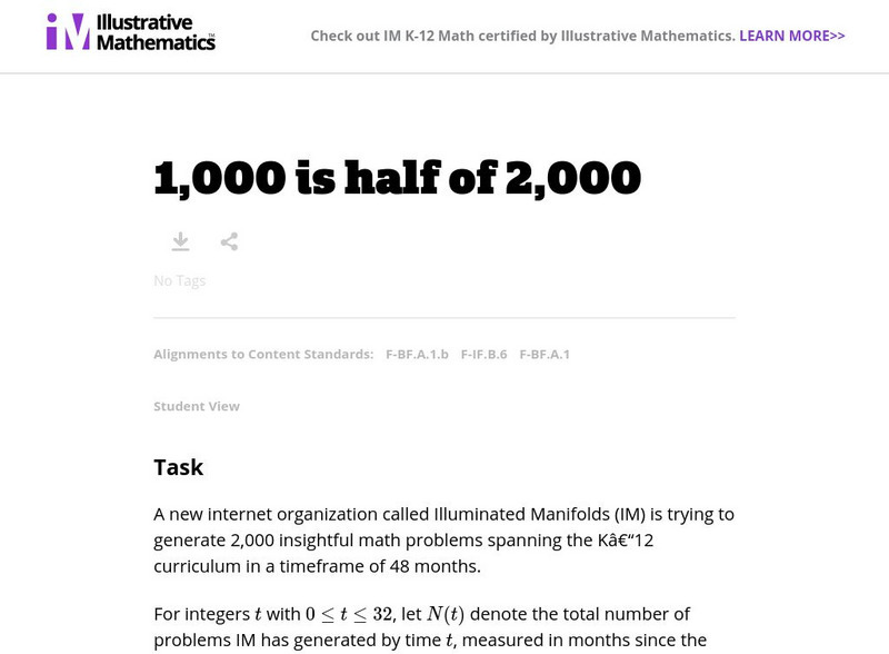 Illustrative Mathematics: F Bf 1,000 Is Half of 2,000 Lesson Plan Illustrative Mathematics: F Bf 1,000 Is Half of 2,000 Lesson Plan