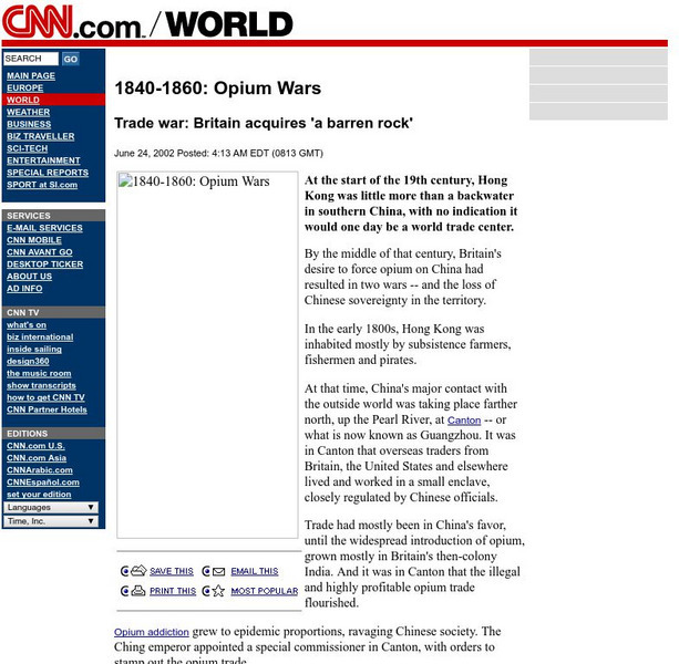 Cnn: 1840 1860 Opium Wars: Trade War: Britain Acquires 'A Barren Rock' Website Cnn: 1840 1860 Opium Wars: Trade War: Britain Acquires 'A Barren Rock' Website