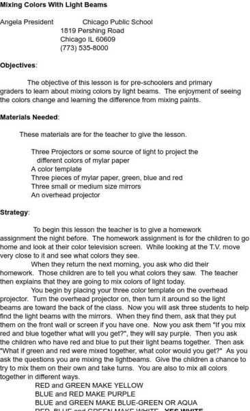 Smile: Mixing Colors With Light Beams Lesson Plan Smile: Mixing Colors With Light Beams Lesson Plan