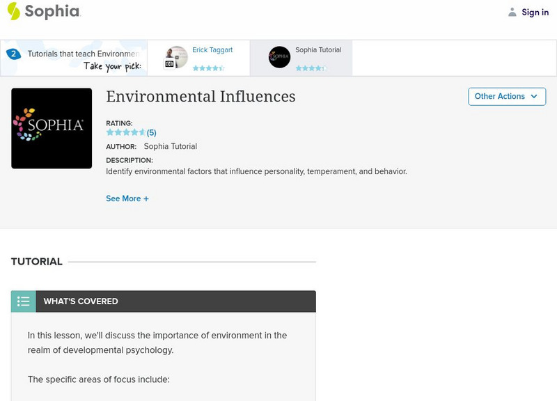 Sophia: Environmental Influences: Lesson 2 Instructional Video Sophia: Environmental Influences: Lesson 2 Instructional Video