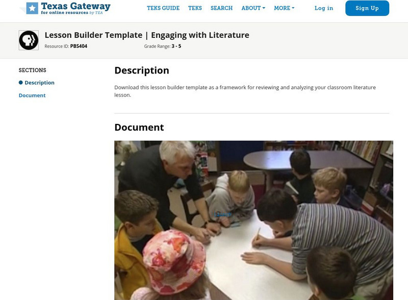 Texas Gateway: Lesson Builder Template: Engaging With Literature Professional Doc Texas Gateway: Lesson Builder Template: Engaging With Literature Professional Doc