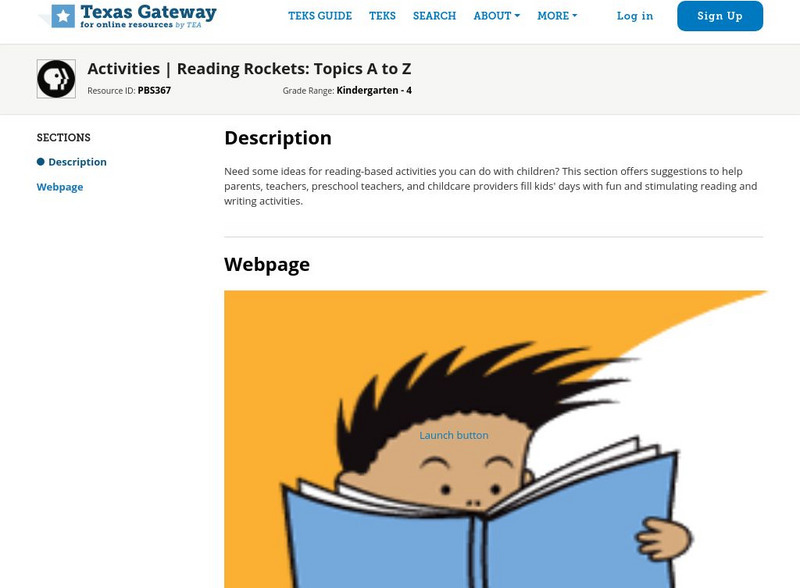 Texas Gateway: Activities: Reading Rockets: Topics a to Z Website Texas Gateway: Activities: Reading Rockets: Topics a to Z Website