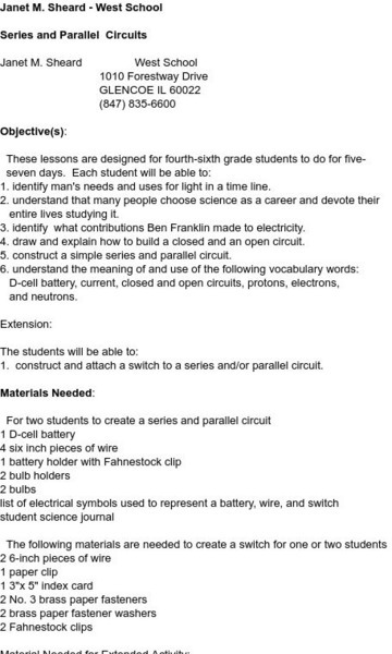 Smile: Series and Parallel Circuits Lesson Plan