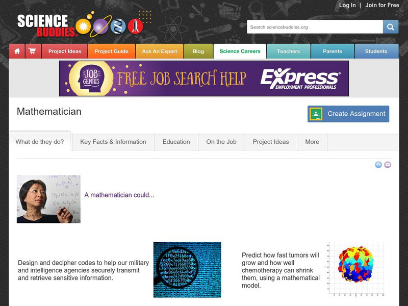 Science Buddies: Science Careers: Mathematician Website