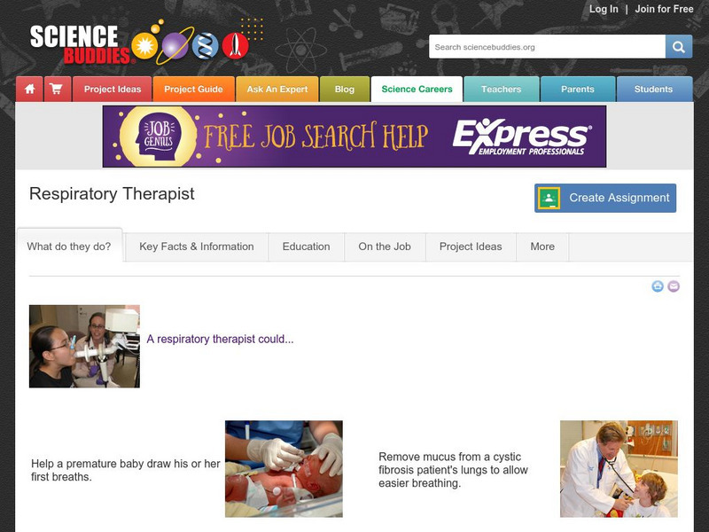 Science Buddies: Career Profile: Respiratory Therapist Website Science Buddies: Career Profile: Respiratory Therapist Website
