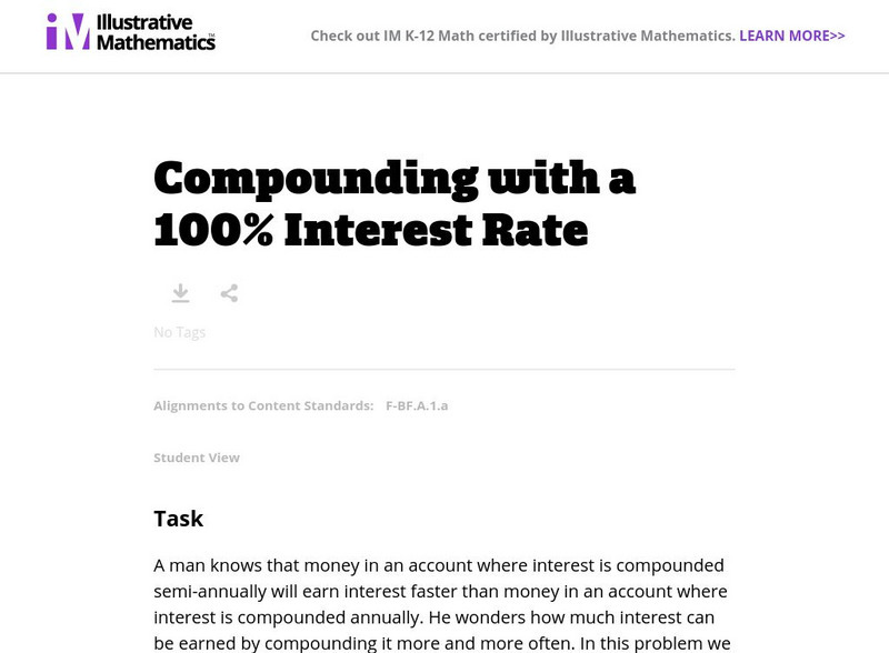 Illustrative Mathematics: F Bf Compounding With a 100% Interest Rate Lesson Plan Illustrative Mathematics: F Bf Compounding With a 100% Interest Rate Lesson Plan