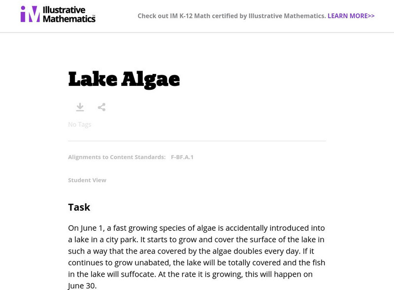 Illustrative Mathematics: F Bf Lake Algae Lesson Plan Illustrative Mathematics: F Bf Lake Algae Lesson Plan