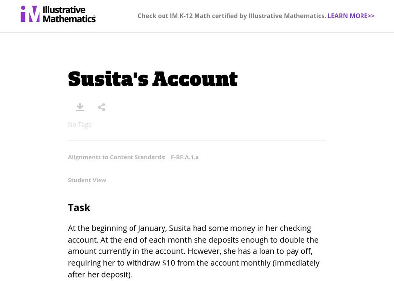 Illustrative Mathematics: F Bf Susita's Account Lesson Plan Illustrative Mathematics: F Bf Susita's Account Lesson Plan