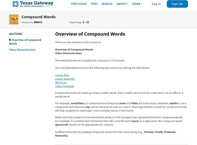 Texas Gateway: Overview of Compound Words Professional Doc Texas Gateway: Overview of Compound Words Professional Doc